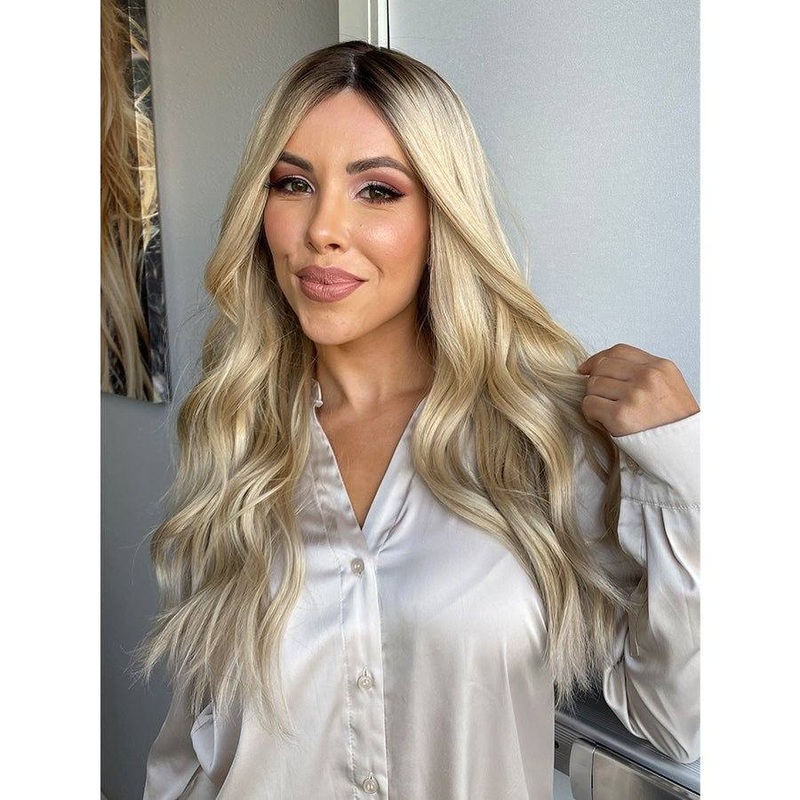 26″ Amber Silk Top Wig Platinum Blonde w/ Full Rooting