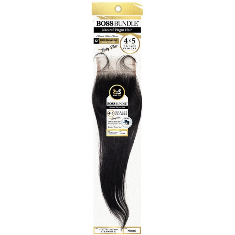 Bobbi Boss Boss Bundle 100% Human Hair 4×5 HD Lace Closure with Baby Hair – STRAIGHT 12″/16″ 12″ NATURAL