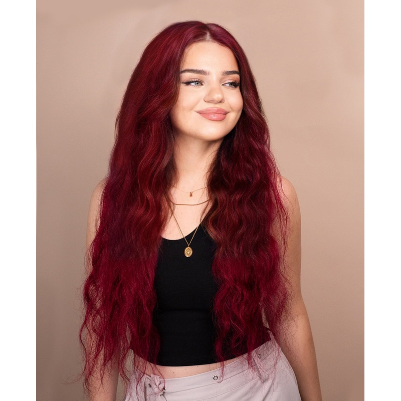 lace front human wig wavy 13×4 – 30″ cherry red.