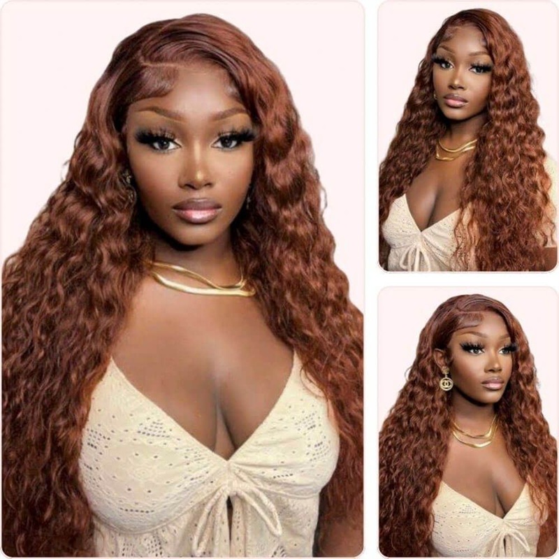 QVR Glueless Reddish Brown 4×6 Pre-cut Lace Closure Water Wave Wigs Wear Go Human Hair Wigs 14” 4×6 Lace (Pre-cut)