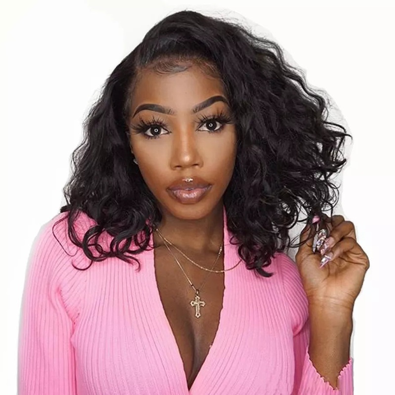 QVR Side Part Brazilian Human Hair Jerry Curly L Part Lace Front Bob Wig 10 180% L Part Lace