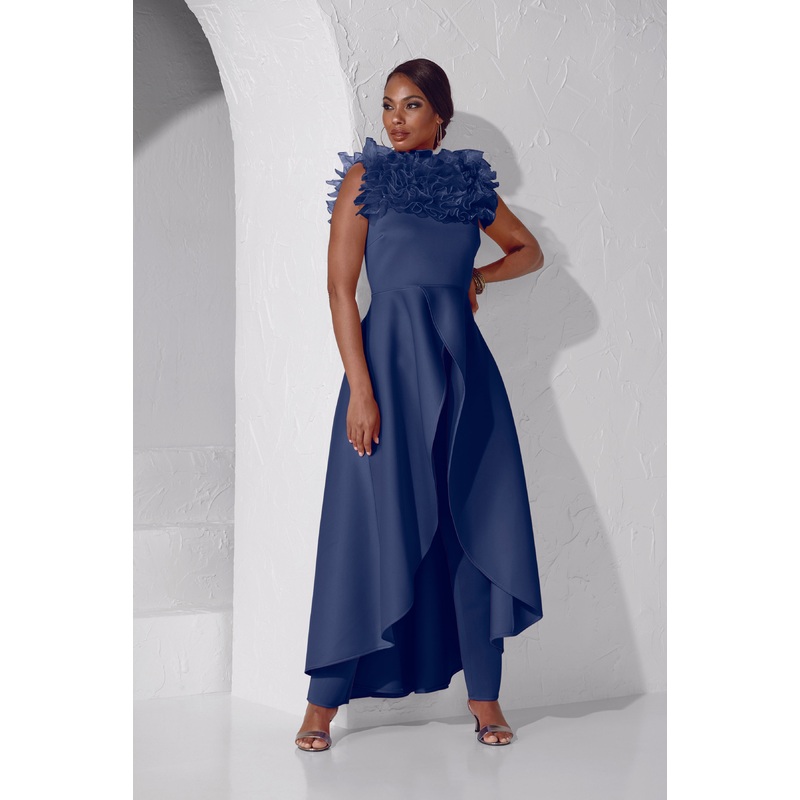 Ruffles and Cascades Pantset by Dorinda Clark-Cole NAVY 3X