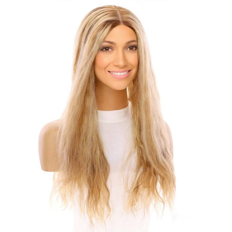 26″ Ponytail Silk Top Wig Ash Blonde Wavy Zig Zag Lace Front