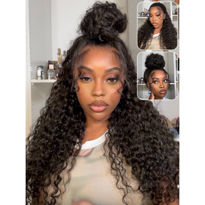 CurlyMe 360 Lace Fit Wear Go Pre-Bleached Water Wave Human Hair Glueless Wig Pre-Plucked For Tiktok 10