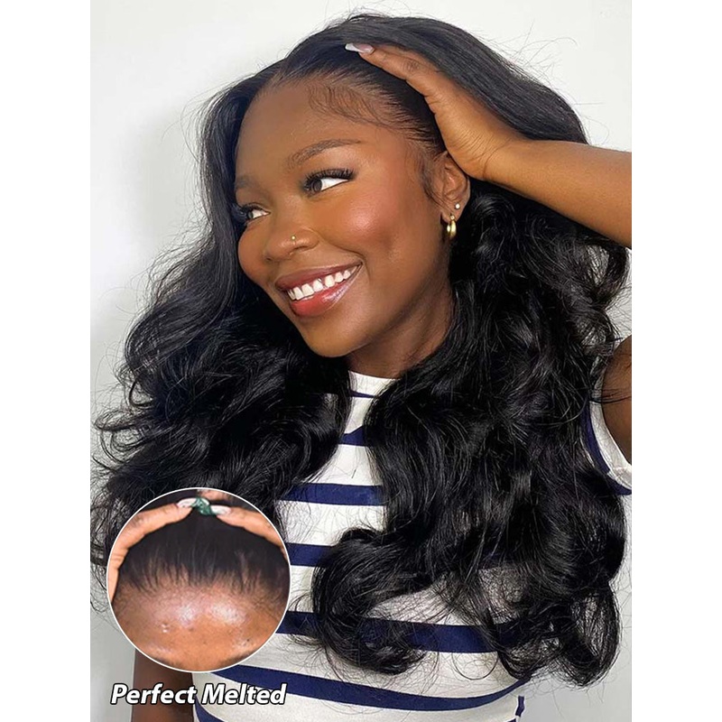 CurlyMe Bleached Knots Body Wave 13×4/13×6 HD Lace Frontal Wig 100% Human Hair Wear Go Wig 13×4 Transparent Lace 180% 10(bob)