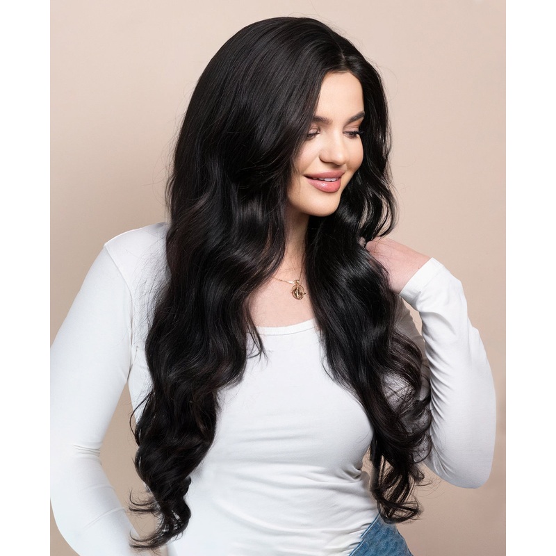 lace front human wig – 26″ natural black.