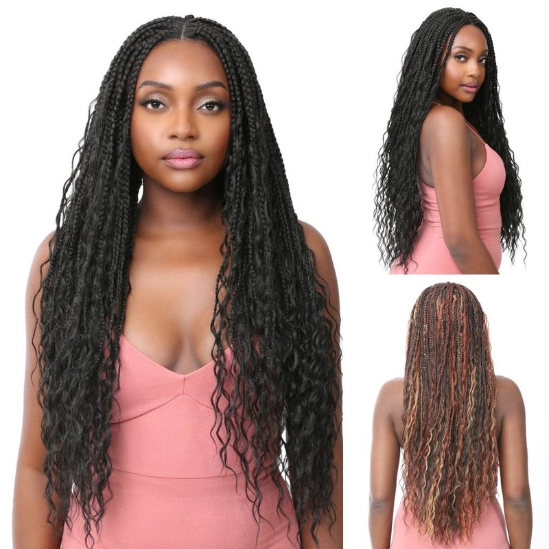 Nutique Illuze Synthetic 4×4 Lace Front Wig – Boho Box Deep 30″ 1 JET BLACK