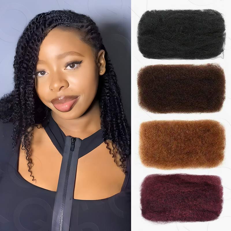 QVR Flawless Mini Twist With Soft Afro kinky Bulk Human Hair For Braiding Dreadlock Natural Black #1B 3 Packs (Full Head) 8”