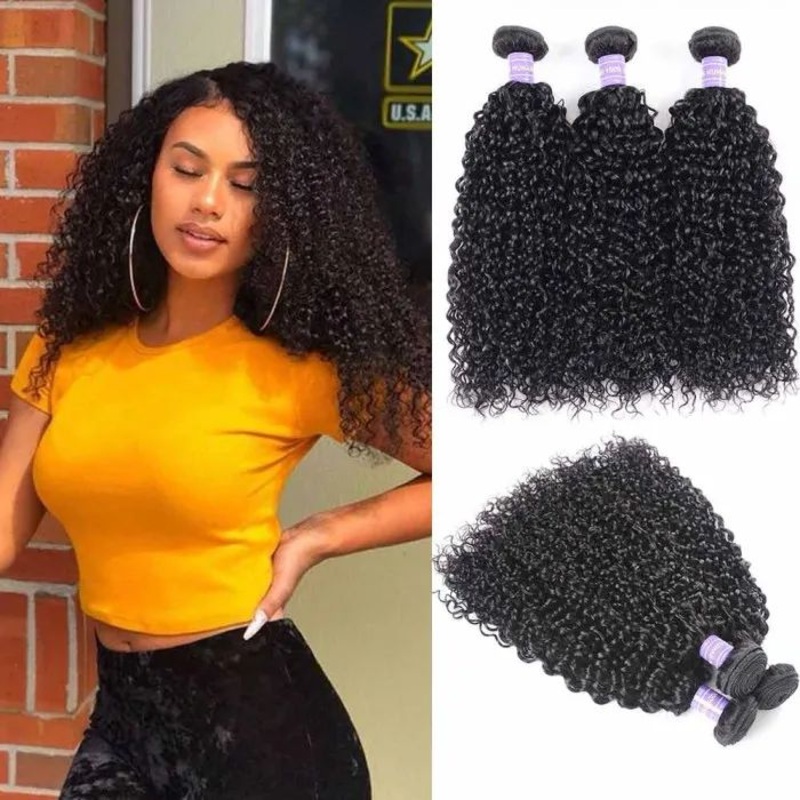 QVR Jerry Curly Human Hair Weaves 3 Bundles 10”10”10” 10A Human Virgin Hair