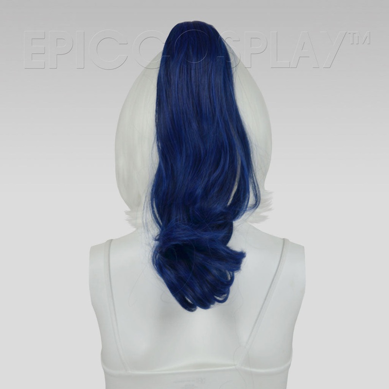 20″ Blue Black Fusion Wavy Curly Ponytail Clipon