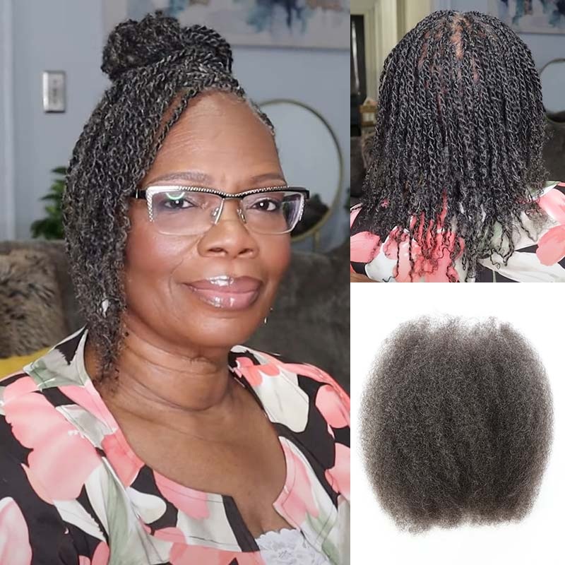 CLEARANCE SALE| Salt Pepper Color Afro Kinky Bulk Human Hair Salt&Pepper 3 Packs (Full Head) 16”