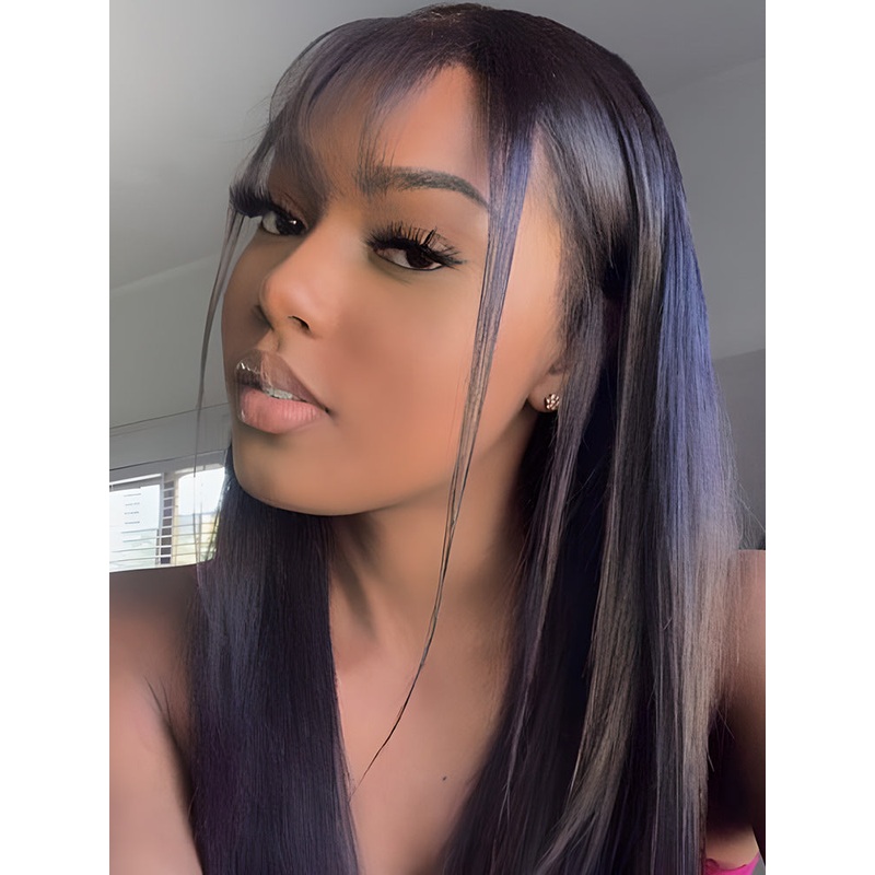 CurlyMe Straight Hair Natural Black T part Lace Front Wigs Human Hair with Natural Hairline 180% 8