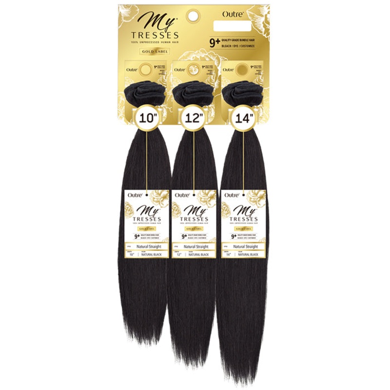 Outre MyTresses Gold Label 100% Unprocessed Human Hair Weave – NATURAL STRAIGHT MULTI 10/12/14 NBLK