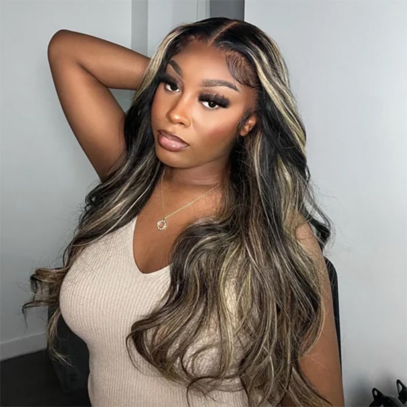 #P1B/27 Blonde Highlight 8x5Pre Cut Lace Closure Wigs Put On And Go Quick & Easy Glueless Wig 20 Straight 220%
