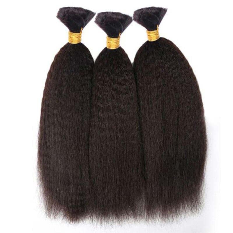 QVR Kinky Straight Bulk Hair Extensions for Boho Knotless Braiding 3 Packs (Full Head) 12”