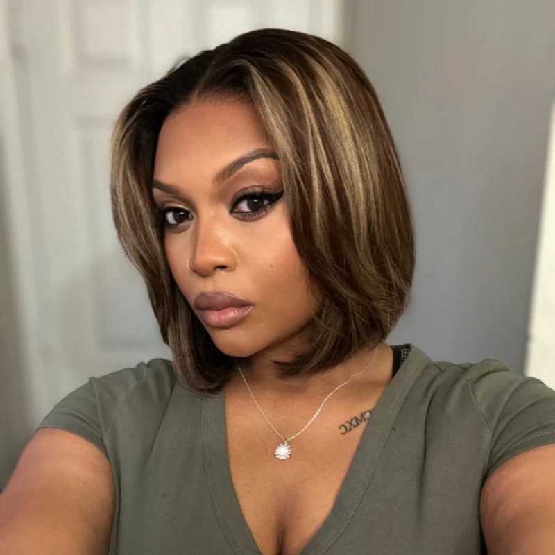 Weekly Special | Blonde Highlight Short Layered Bob Wig Glueless 5×5 Closure Pre-Cut Lace Wig All Head Sizes Fit Cap 10
