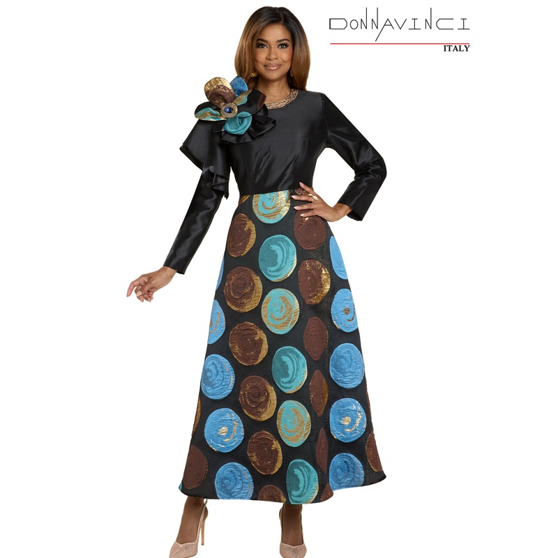 Donna Vinci, Brocade and Silk Novelty Dress BLACK/MULTI 8