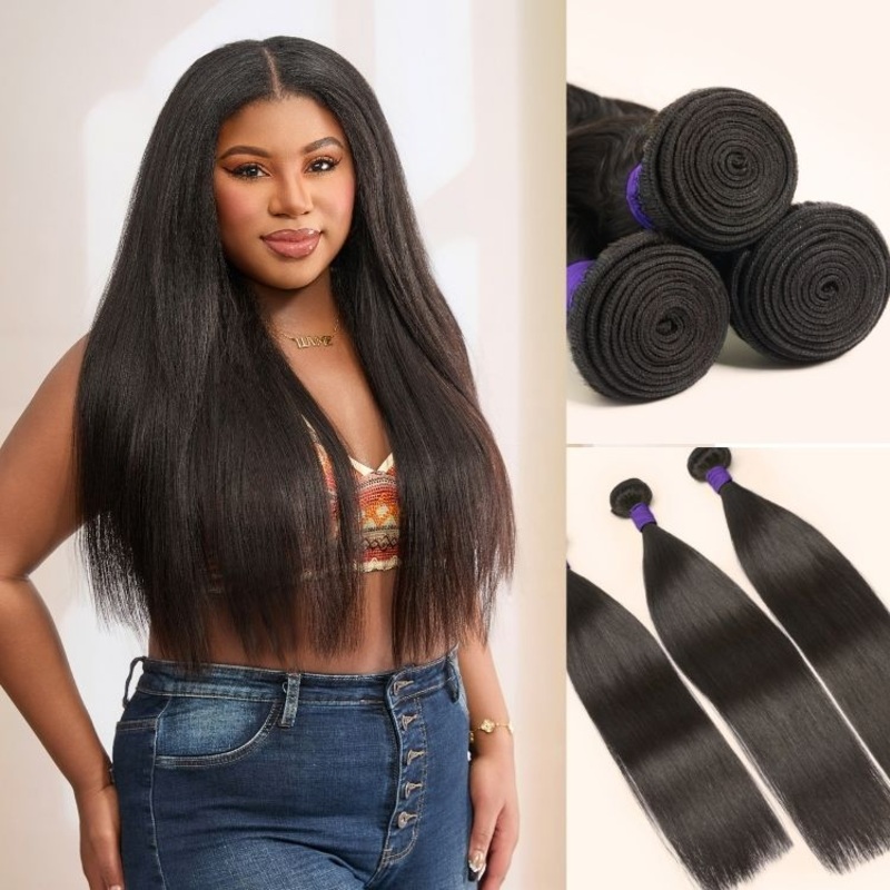 Luvme Too Easy Texture Yaki Straight 100% Virgin Human Hair Bundles 1pc / 3pcs 10/1pc