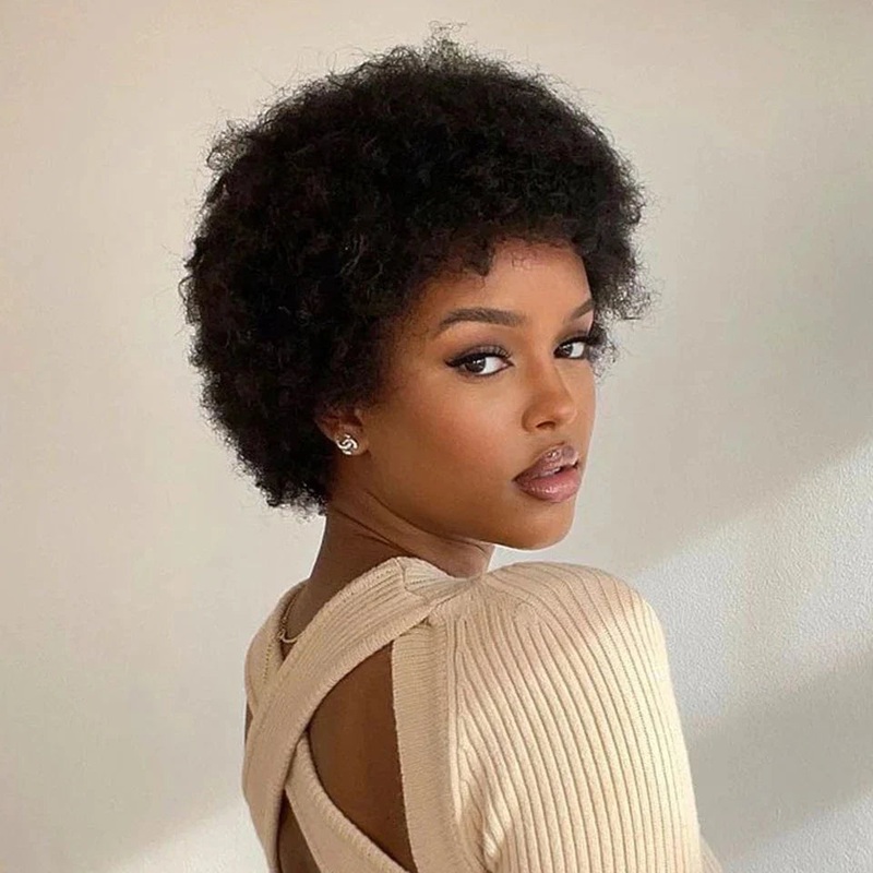 QVR Natural Afro Glueless Human Hair Short Wigs For Black Women Natural Black