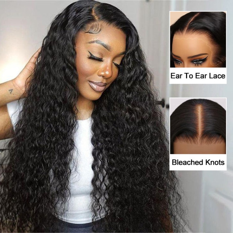 13×6 Full Lace Frontal Water Wave Wig Pre Bleached Glueless Lace Human Hair Wigs Super Secure 12 13×6 Pre-All Wig Natural 150%