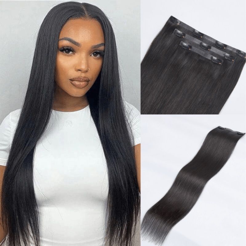 1pc Super Natural Straight Clip in Human Hair Extensions | Not Sold in Sets 2 Combs Clips 16