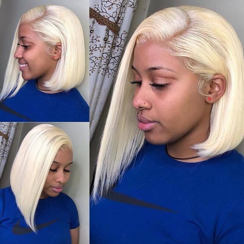 613 Blonde Short Bob Lace Front Wig Straight Hair 13*4 Lace Wigs Colored Human Hair Wigs 10 13×4 Lace 220%