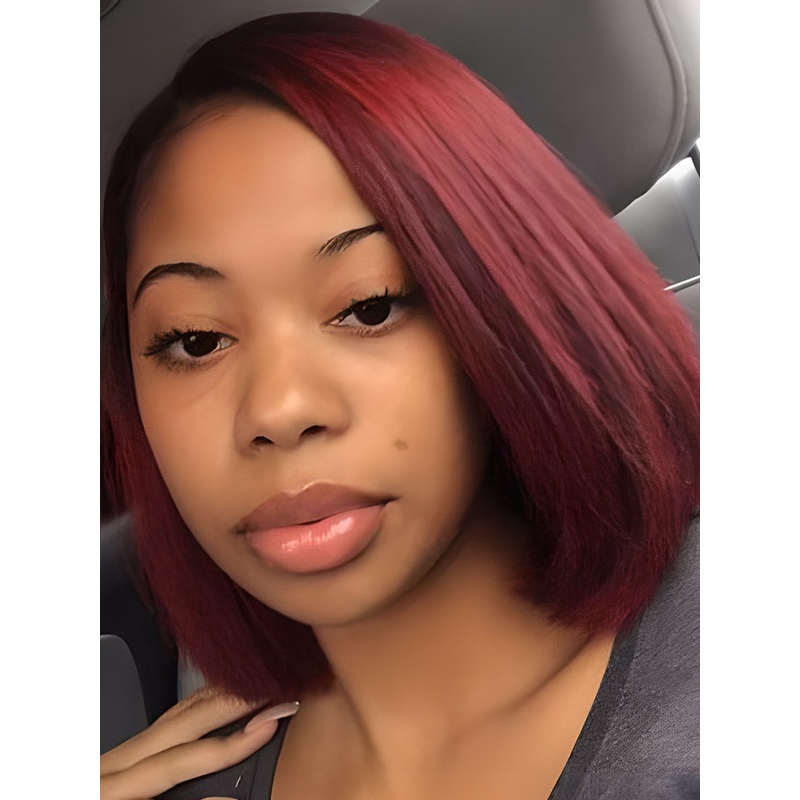 CurlyMe 99J Burgundy Color Bob Wigs Straight Short Cut Hair 13×4 Lace Front Wigs Pre Plucked 180% 10