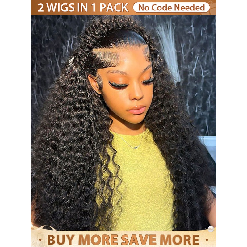 CurlyMe Water Wave Hair 13×4 Transparent Lace Front Wig Pre Plucked 22 14