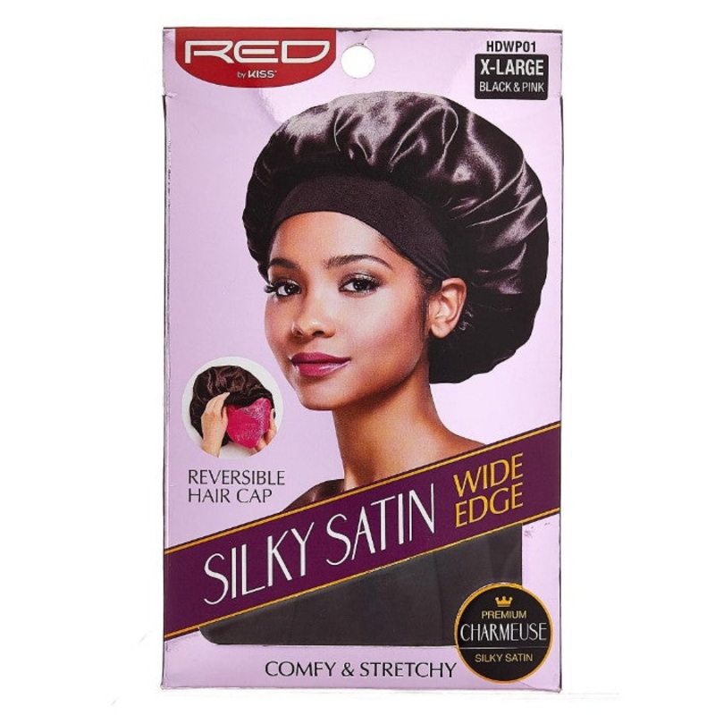 Red by Kiss X Large Silky Satin Wide Edge Reversible Hair Cap BLACK
