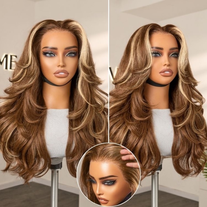 VIP Only | PreMax 180% Density Blonde Highlight Layered Body Wave Glueless 13×4 Frontal Lace Long Wig Human Hair Pre-Cut Lace 14