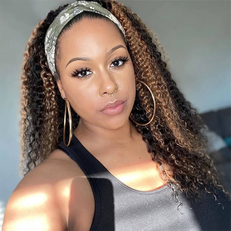 1B/27 Highlighted Curly Human Hair Headband Wig 10 150%