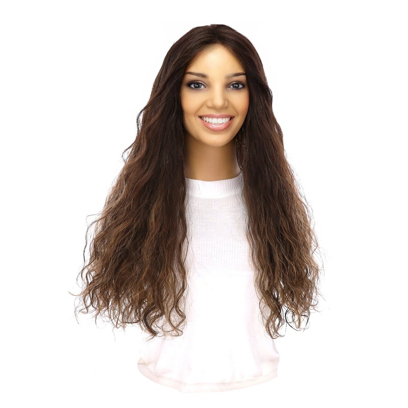 24″ Divine Lace Top Topper Dark Brown Balayage Wavy Zig Zag Lace Front
