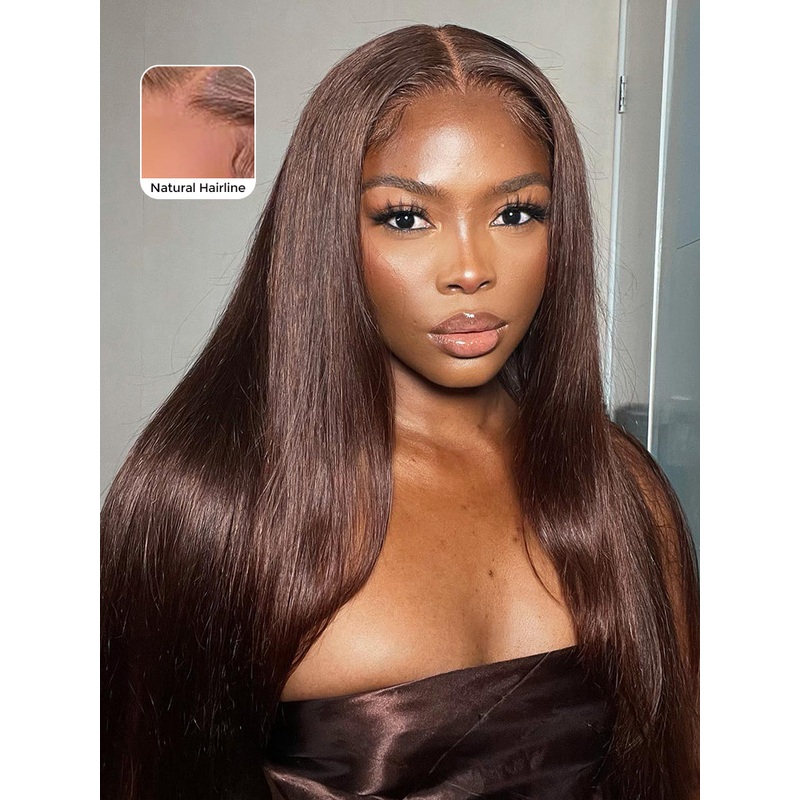 CurlyMe Mocha Mousse Color Pre Cut Glueless Lace Straight Wear Go Wig 10(bob)