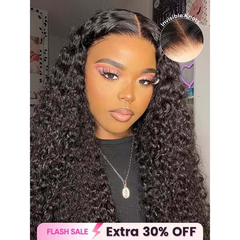 CurlyMe Pre-bleached Knots Wear Go Glueless Wig Pre-cut HD Lace Water Wave Human Hair 7×5 Lace 12(bob)