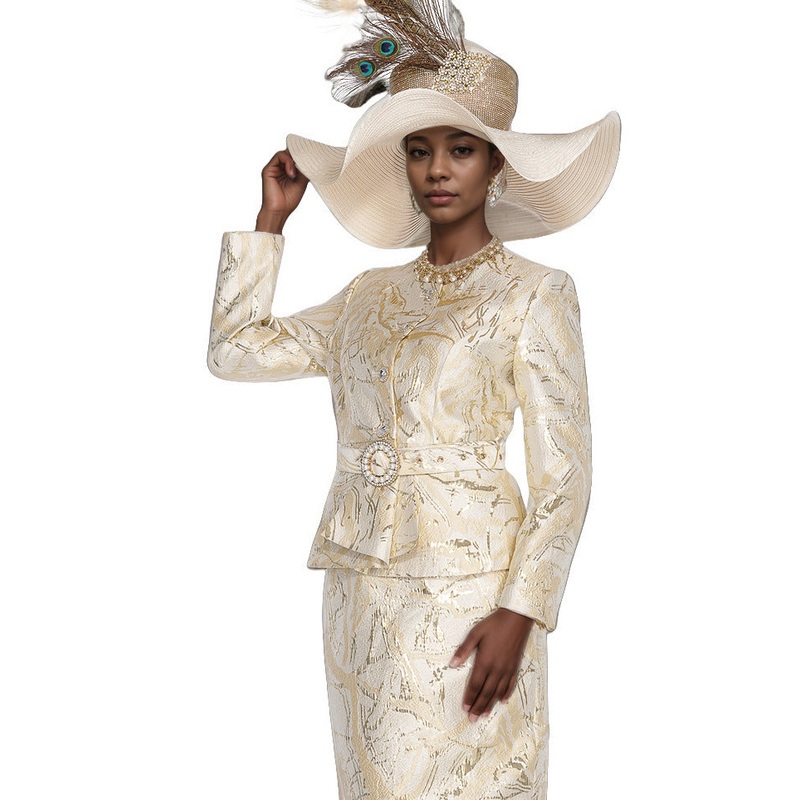 Abstract Brocade Hat Metallic Champagne OS