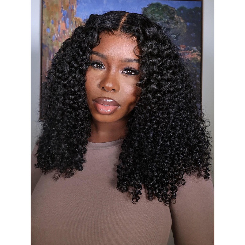 CurlyMe Pre-bleached Kinky Curly 7×5 Pre-cut HD Lace Wear Go Glueless Wig 7×5 HD Lace 180% 10(bob)