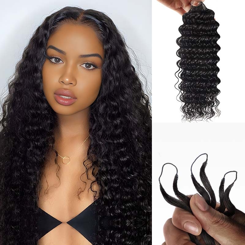 QVR 1 Pack Muti-Color Deep Wave Handmade Feather Crochet Braid Human Hair Extensions Natural Black #1B 1 Pack Deep Wave(about 54-58g) 12”