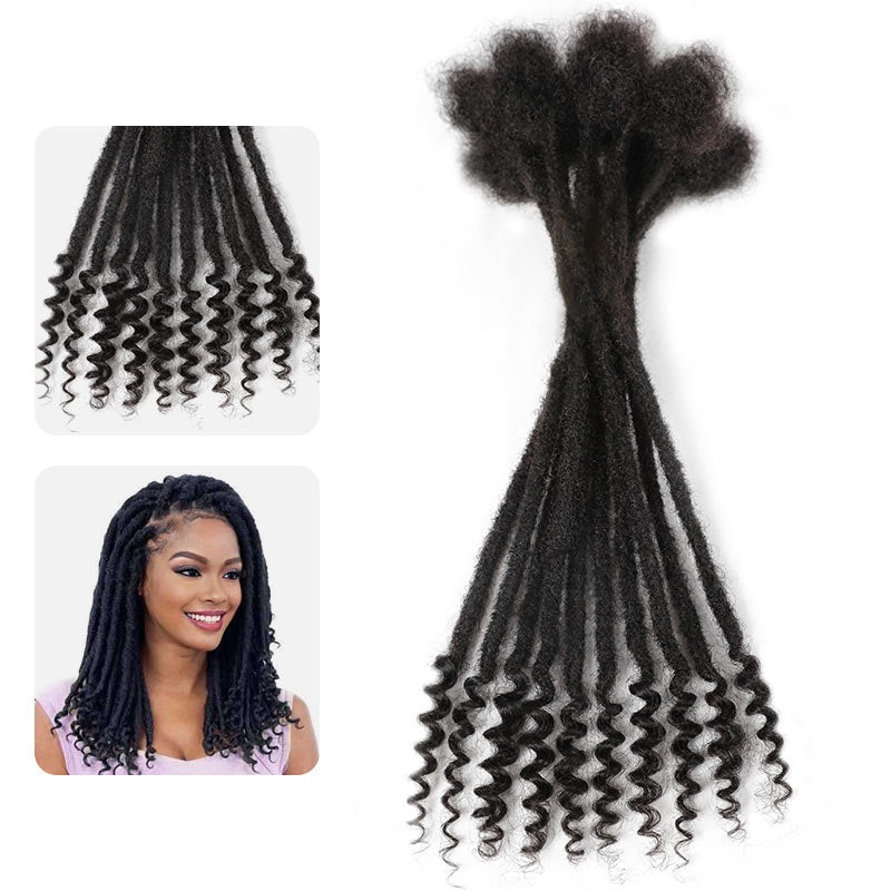 QVR Natural Black Dreadlock Loc Extensions With Curly Ends Human Hair 10 Locs 8”