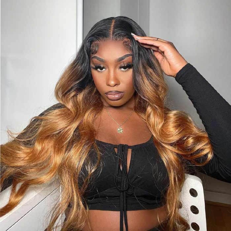 #1B/27 Ombre Color Brazilian Human Hair HD Lace Wigs For Women Pre Plucked With Baby Hair 16 4×4 Lace 150%