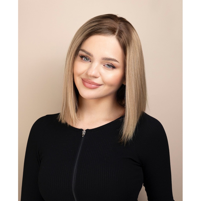 bob human wig – 10″ rooted dirty blonde.