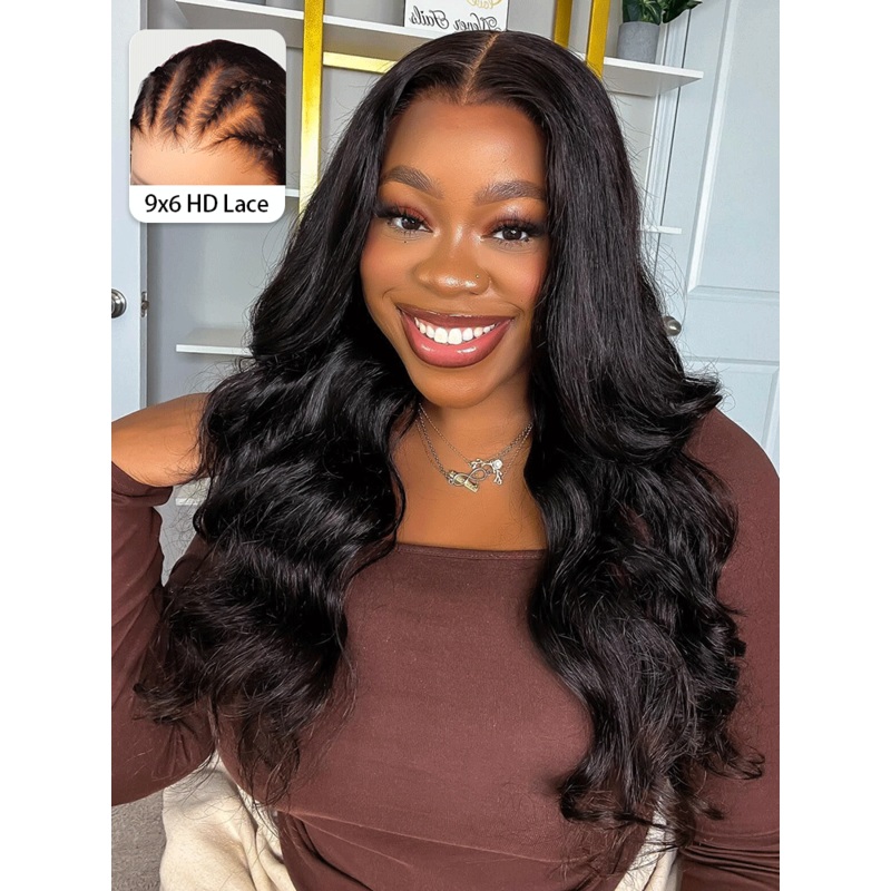 CurlyMe 9×6 HD Lace M-cap Wear Go Glueless Mini Knots Body Wave Hair Pre-cut Lace Front Wig Pre-plucked Transparent Lace 180% 8(bob)