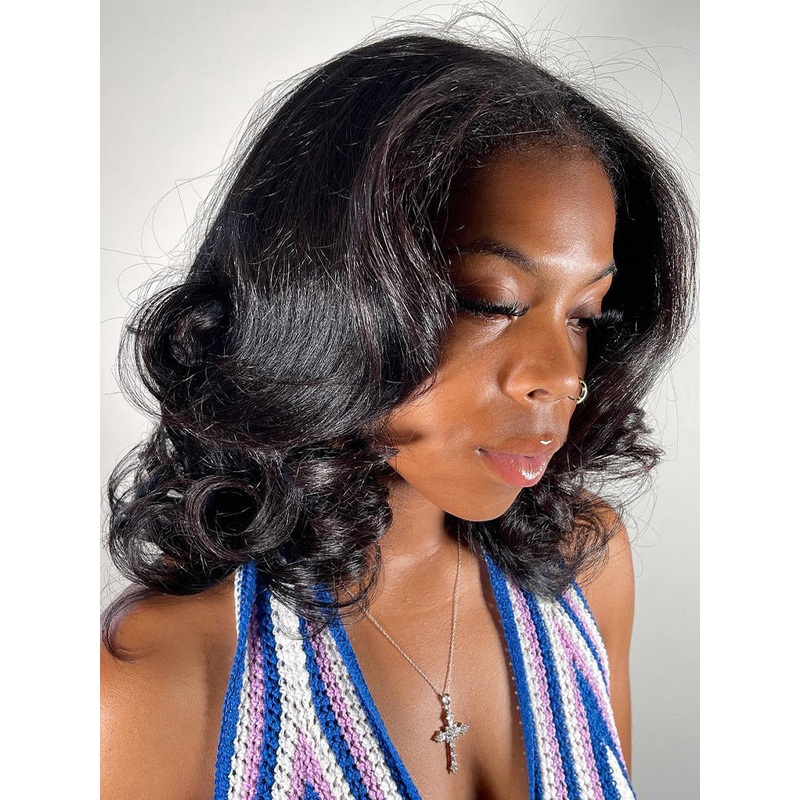 CurlyMe M-Cap 9×6 Blow Out Wear Go Glueless Wig 250% Density Layered Cut HD Lace Wig 250% 14(bob)