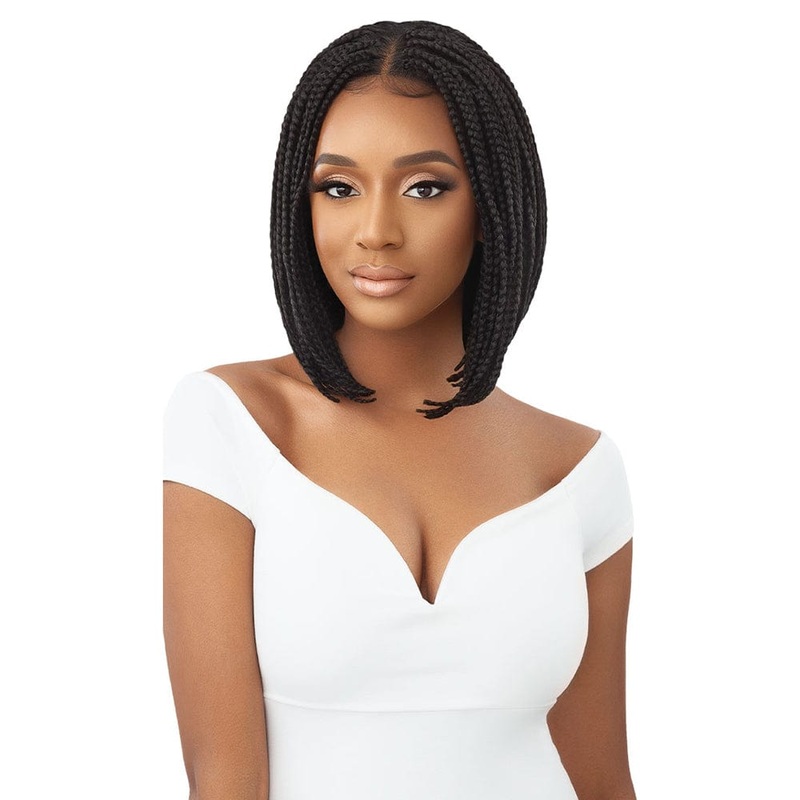 Outre Synthetic 4″ x 4″ Lace Front Wig – Box Braid Bob 12″ 1 JET BLACK