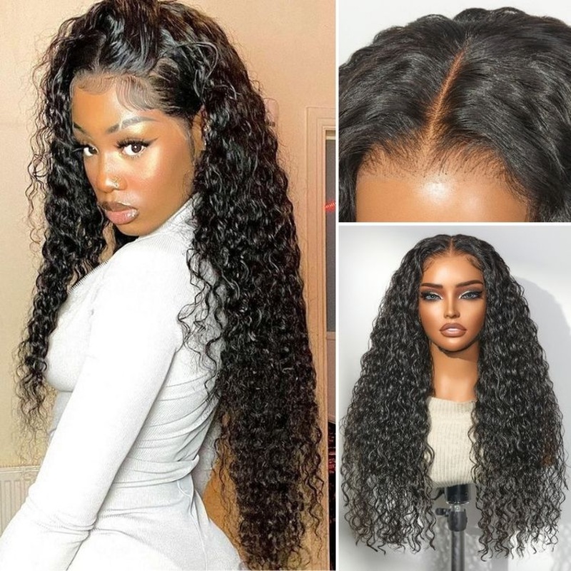 PreMax 180% / 250% Density Water Wave Glueless Flexi-Fit Drawstring 13×4 Frontal Lace Fluffy Curly Wig Pre-Cut Lace 180% 16