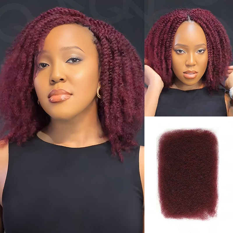 QUICK SHIP|Burgundy #99J Afro kinky Bulk Human Hair Extensions #Burgundy 10” 3 Packs (Full Head)