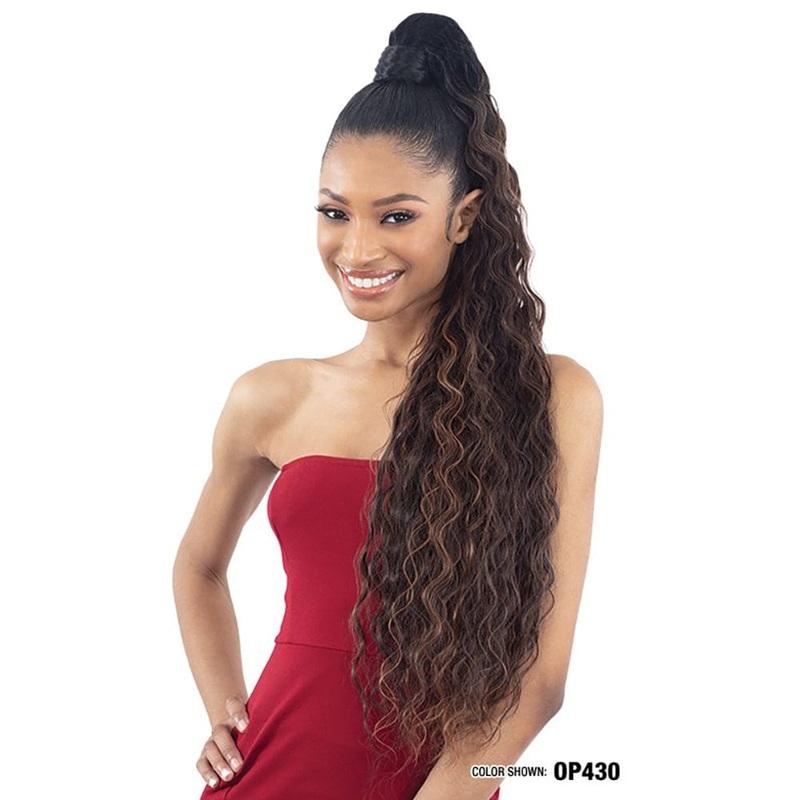 Wrap-Around Ponytail – Organique Pony Pro – Crimped 36″ 1 JET BLACK
