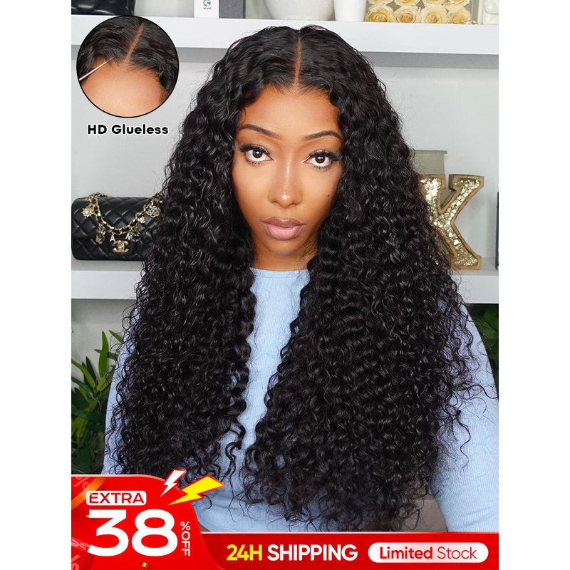 [Clearance Sale]CurlyMe Pre-bleached Wear Go Glueless Wig 7×5 Pre-cut HD Lace Water Wave Human Hair 180% 14