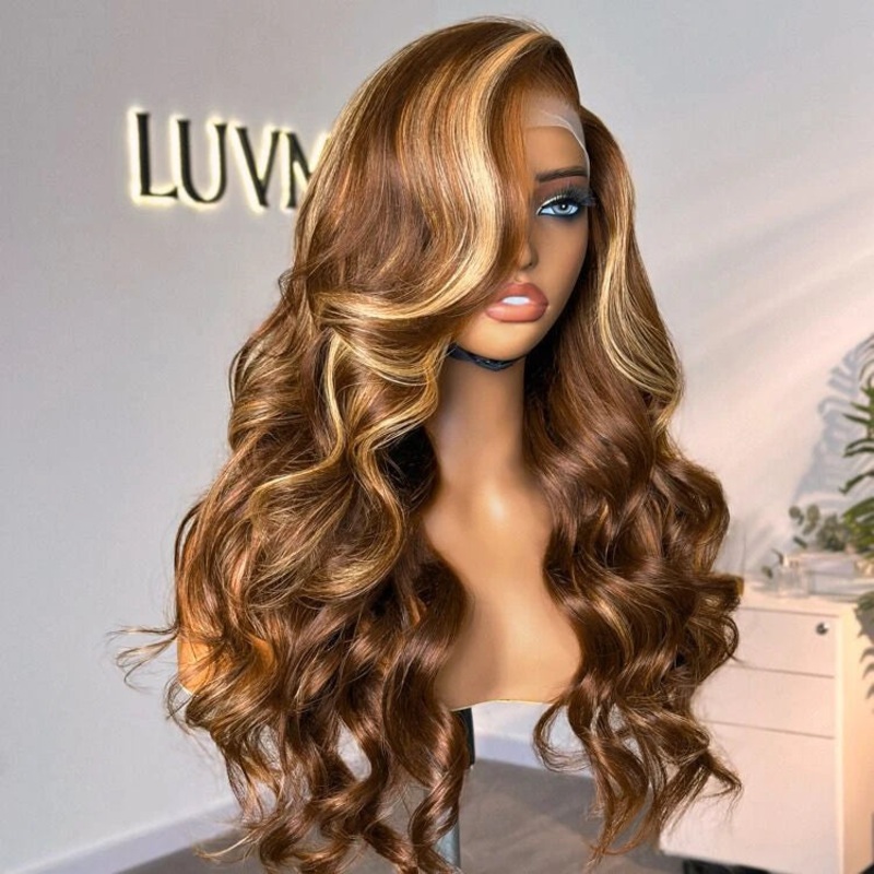 Honey Blonde Highlight / Black Loose Body Wave Glueless 13×4 Lace Front Wig Honey Blonde Highlight 10 No