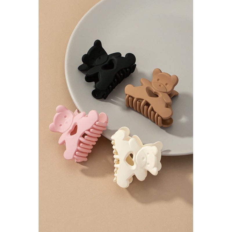 Matte finish teddy bear hair claw clip Black one size