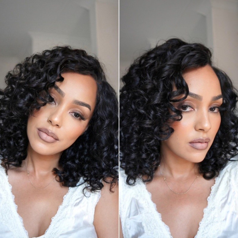 Luvme Hair Mature Bouncy Curl Left C Part Glueless Minimalist HD Lace Wig Pre-Cut Lace Natural Black 10